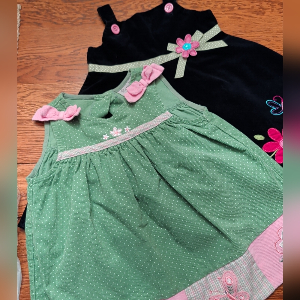 Rare Too Corduroy Overall Dresses with Embroidery Girls Size 3T Bundle of 2